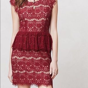 Maeve Burgundy Lace Peplum Dress